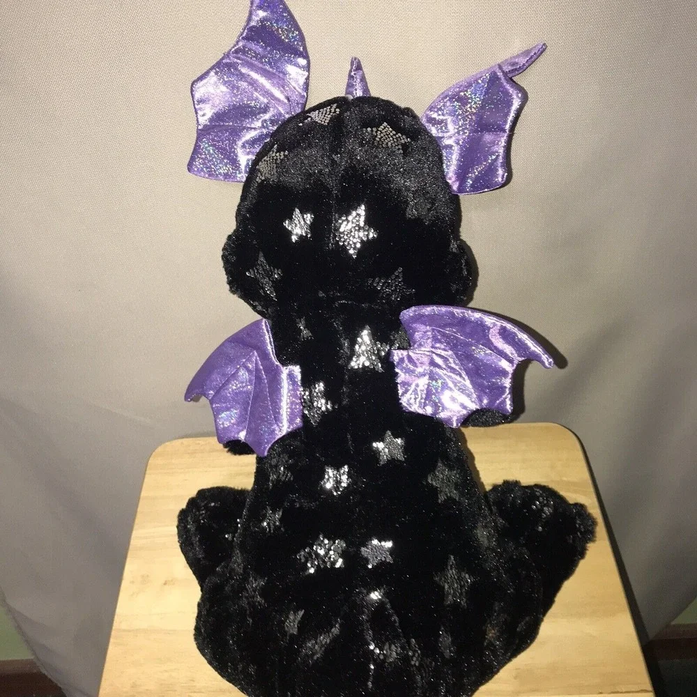 KellyToy Dragon‎ Unicorn Black Purple Shiney Silver Stars 20